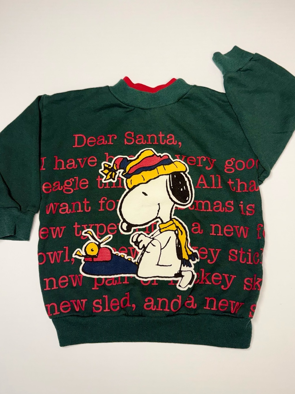VTG Snoopy Dear Santa Christmas Sweatshirt in Green Toddler 3T- 80s 90s Peanuts